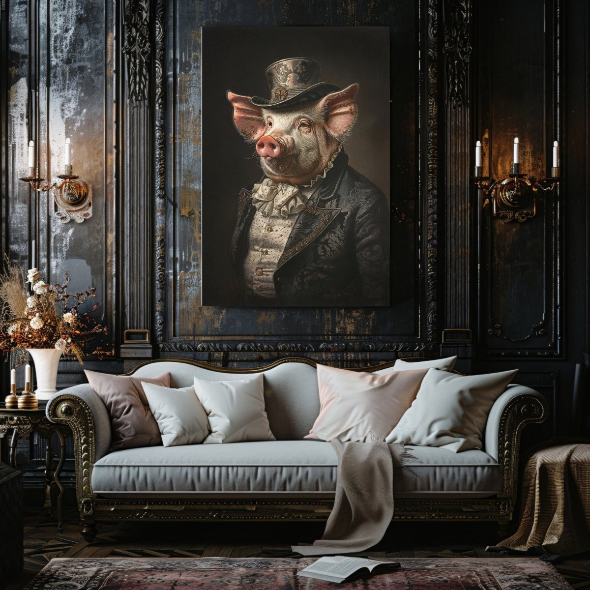 Victorian Pig Gentleman Canvas Print - Quirky Gothic Animal Portrait Art - Everything Pixel