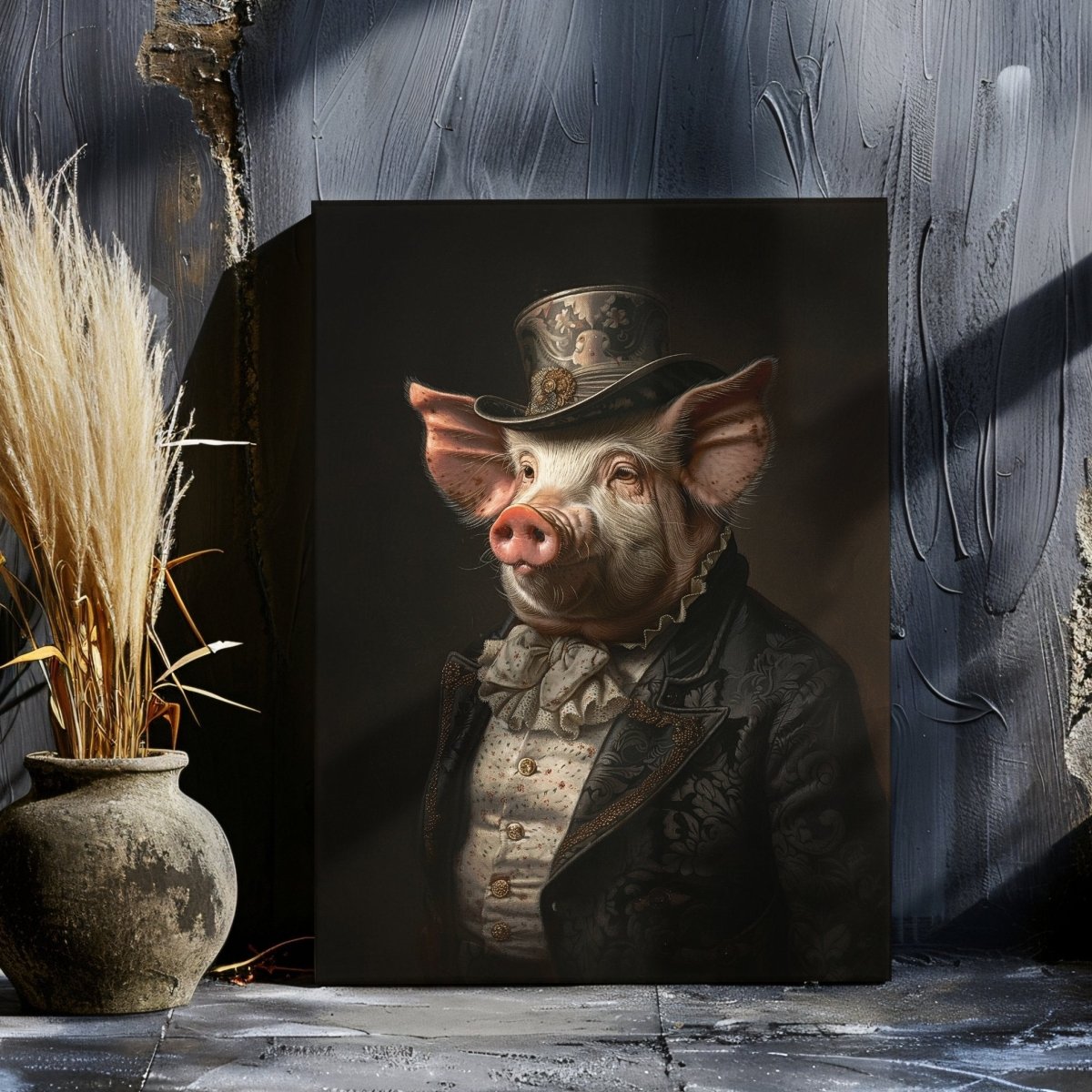 Victorian Pig Gentleman Canvas Print - Quirky Gothic Animal Portrait Art - Everything Pixel