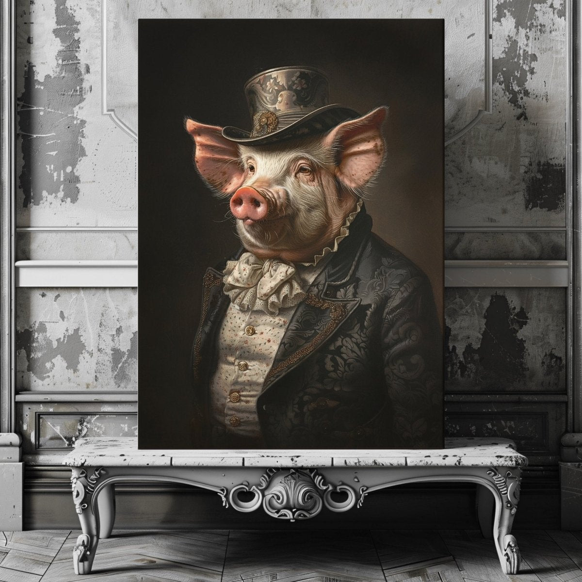 Victorian Pig Gentleman Canvas Print - Quirky Gothic Animal Portrait Art - Everything Pixel