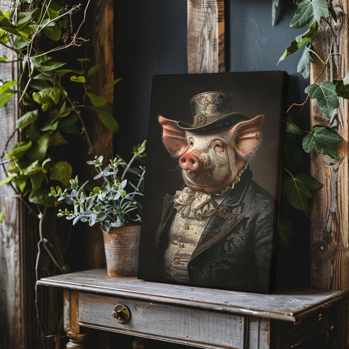 Victorian Pig Gentleman Canvas Print - Quirky Gothic Animal Portrait Art - Everything Pixel