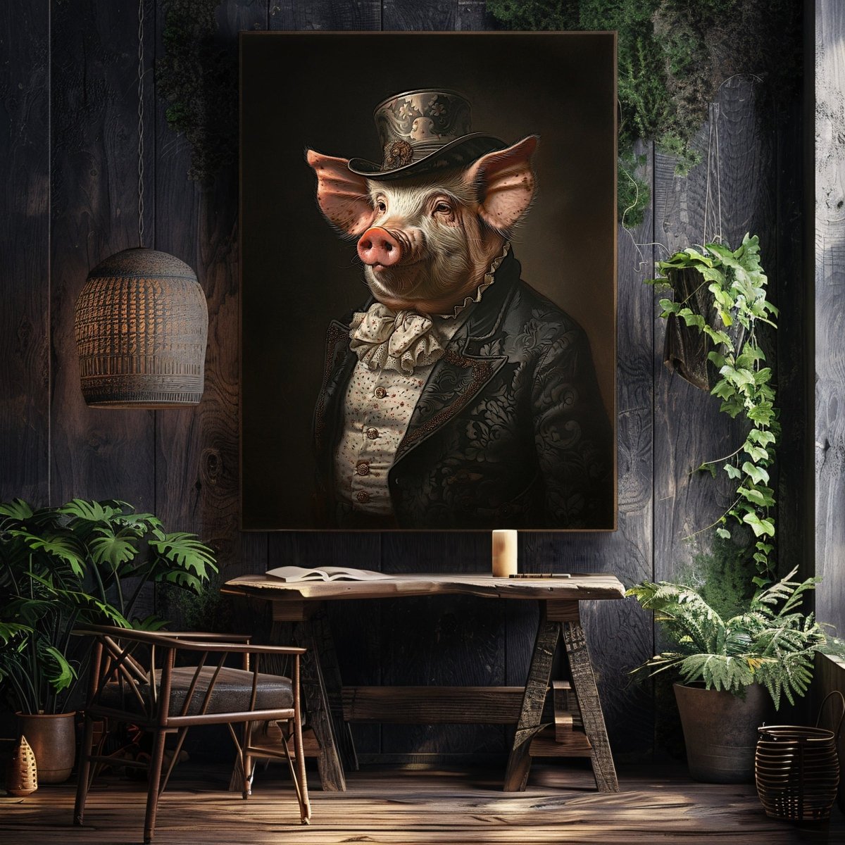 Victorian Pig Gentleman Wall Art Print - Quirky Gothic Animal Portrait Art - Everything Pixel