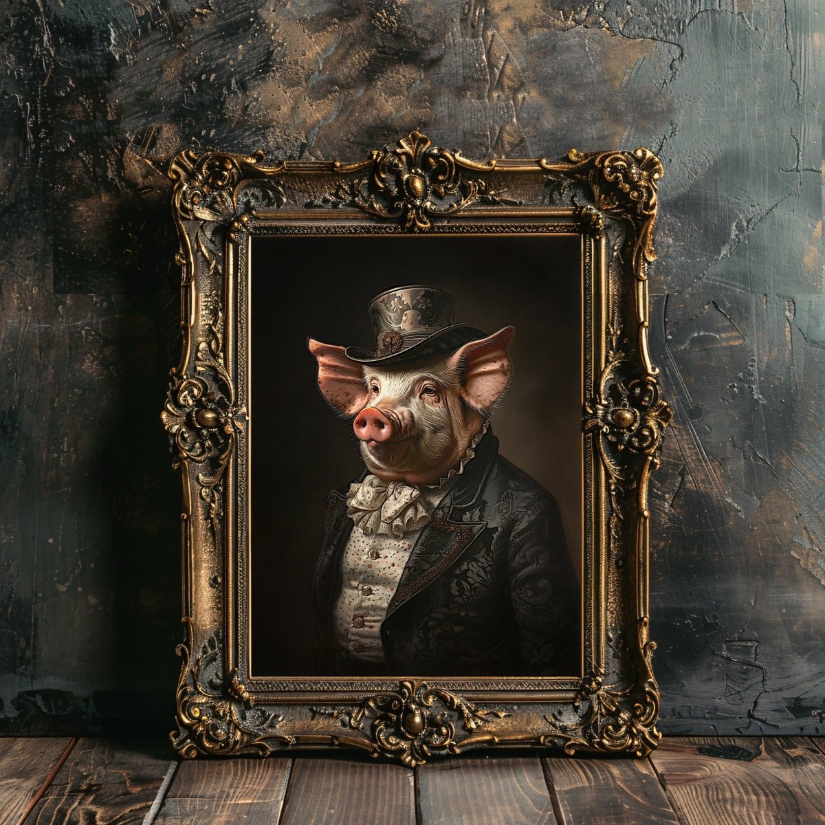 Victorian Pig Gentleman Wall Art Print - Quirky Gothic Animal Portrait Art - Everything Pixel