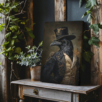 Victorian Raven Gentleman Canvas Print - Quirky Gothic Animal Portrait Art - Everything Pixel