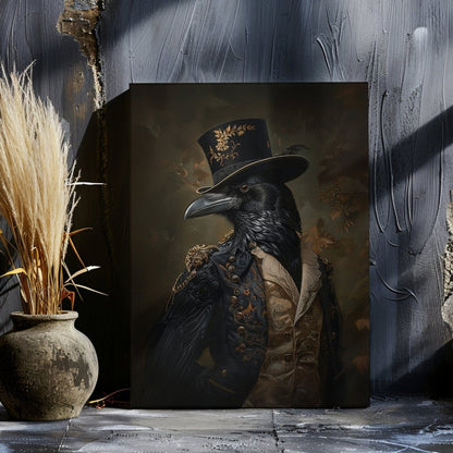 Victorian Raven Gentleman Canvas Print - Quirky Gothic Animal Portrait Art - Everything Pixel