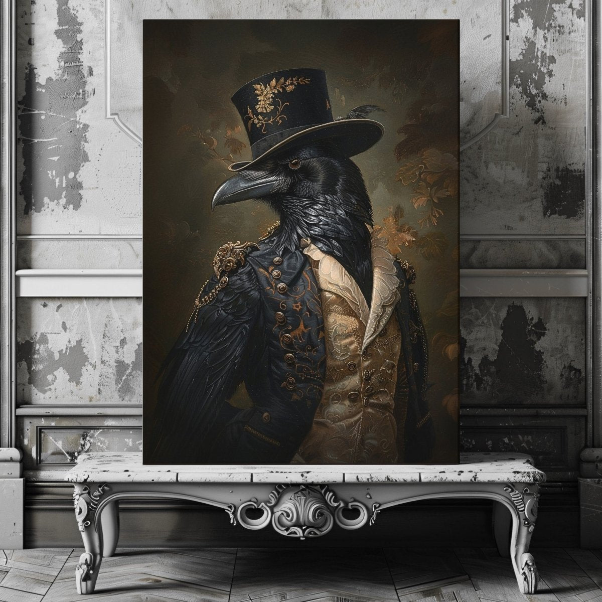 Victorian Raven Gentleman Canvas Print - Quirky Gothic Animal Portrait Art - Everything Pixel