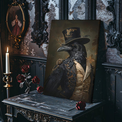 Victorian Raven Gentleman Canvas Print - Quirky Gothic Animal Portrait Art - Everything Pixel