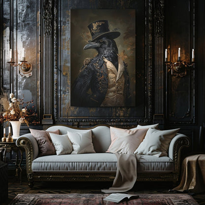 Victorian Raven Gentleman Canvas Print - Quirky Gothic Animal Portrait Art - Everything Pixel