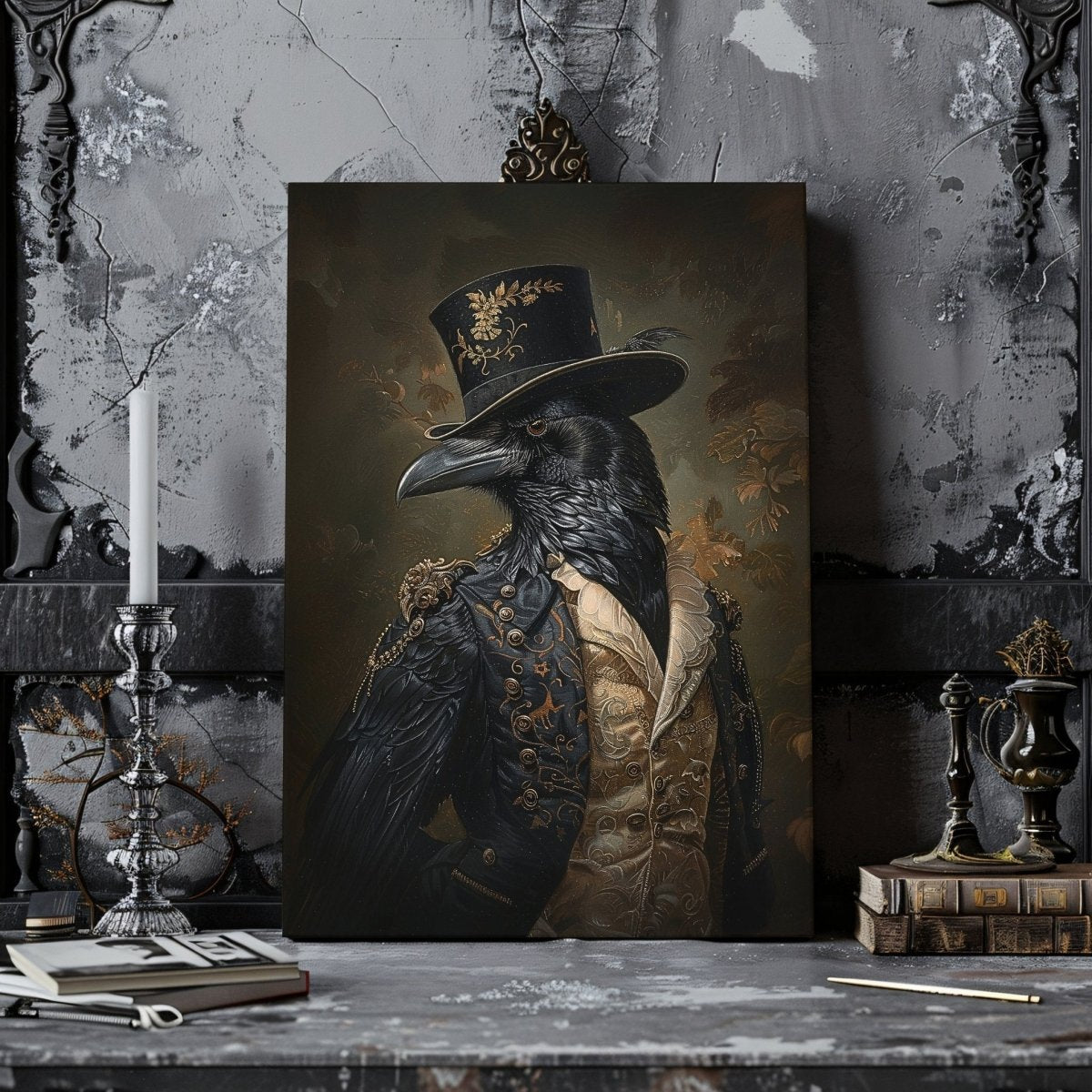 Victorian Raven Gentleman Canvas Print - Quirky Gothic Animal Portrait Art - Everything Pixel