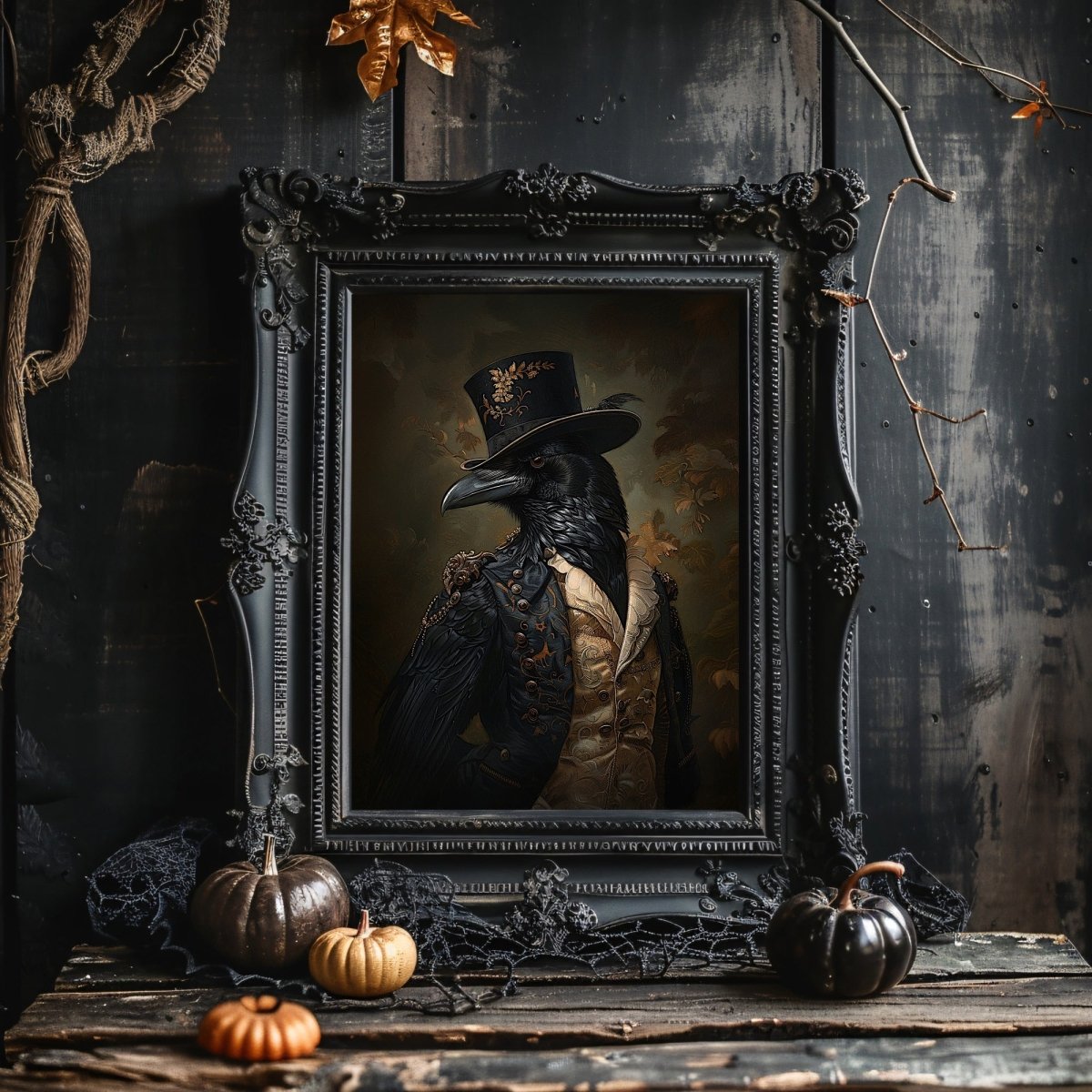 Victorian Raven Gentleman Wall Art Print - Quirky Gothic Animal Portrait Art - Everything Pixel