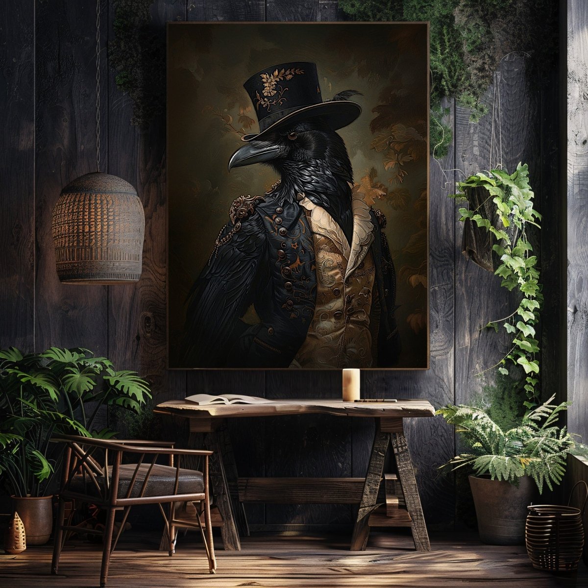 Victorian Raven Gentleman Wall Art Print - Quirky Gothic Animal Portrait Art - Everything Pixel