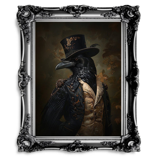 Victorian Raven Gentleman Wall Art Print - Quirky Gothic Animal Portrait Art - Everything Pixel