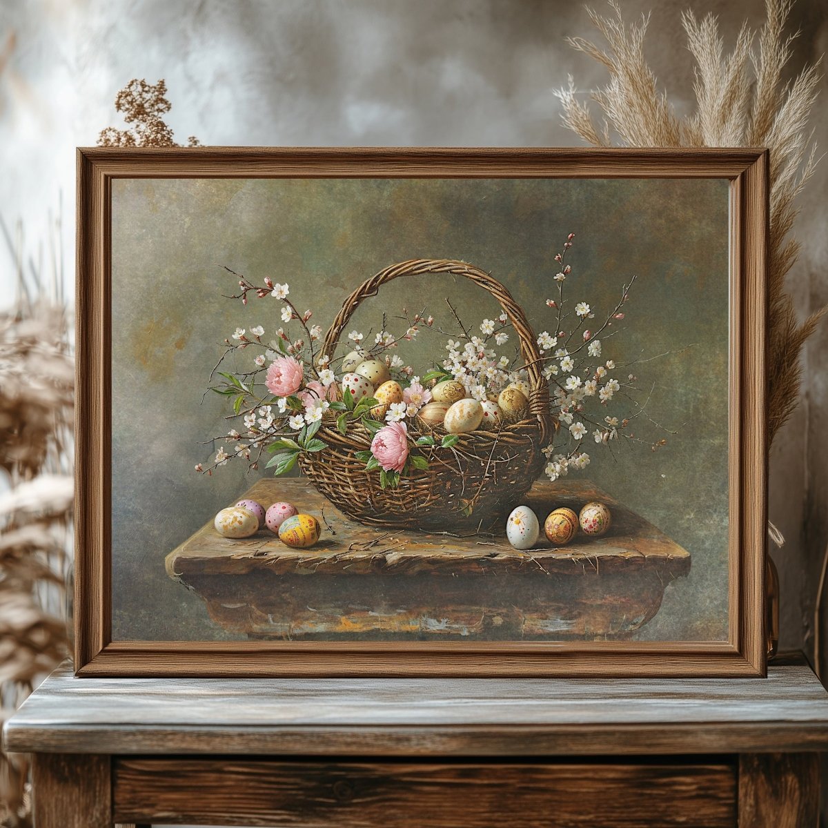 Vintage Easter Still Life - Wall Art Print with Spring Flowers - Everything Pixel