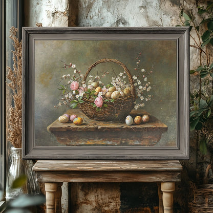 Vintage Easter Still Life - Wall Art Print with Spring Flowers - Everything Pixel