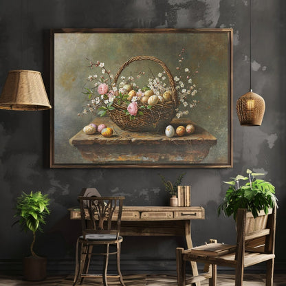 Vintage Easter Still Life - Wall Art Print with Spring Flowers - Everything Pixel