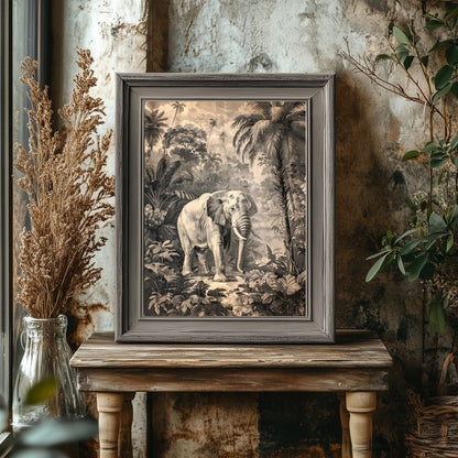 Vintage Elephant in Jungle Wall Art Print - Everything Pixel