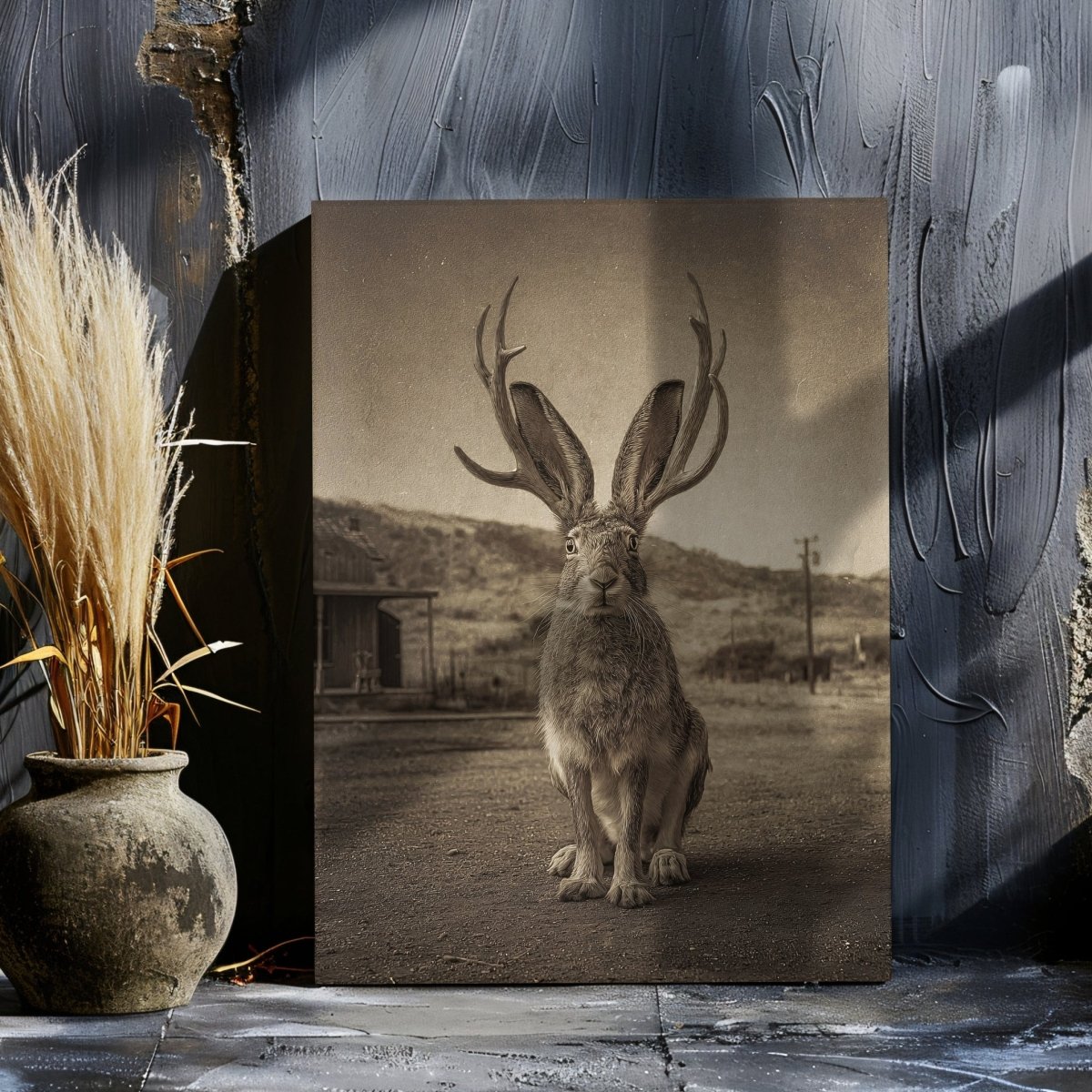 Vintage Jackalope Canvas Print | American Folklore Cryptid Wall Art | Rustic Old West Cabin Decor - Everything Pixel