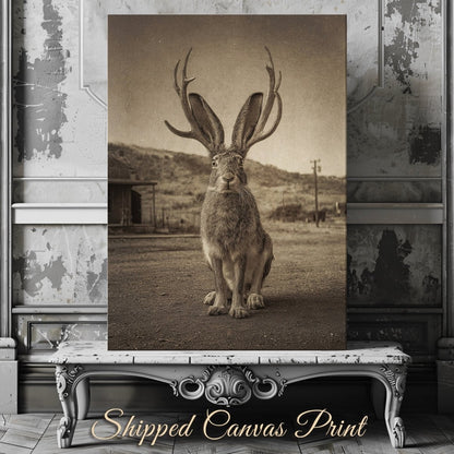 Vintage Jackalope Canvas Print | American Folklore Cryptid Wall Art | Rustic Old West Cabin Decor - Everything Pixel