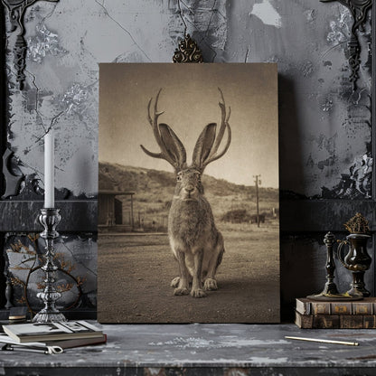 Vintage Jackalope Canvas Print | American Folklore Cryptid Wall Art | Rustic Old West Cabin Decor - Everything Pixel