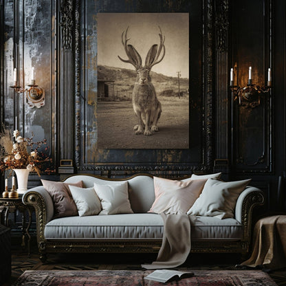 Vintage Jackalope Canvas Print | American Folklore Cryptid Wall Art | Rustic Old West Cabin Decor - Everything Pixel