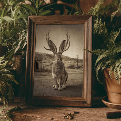 Vintage Jackalope Wall Art Print | American Folklore Cryptid Artwork | Old West Rustic Cabin Fantasy Decor - Everything Pixel