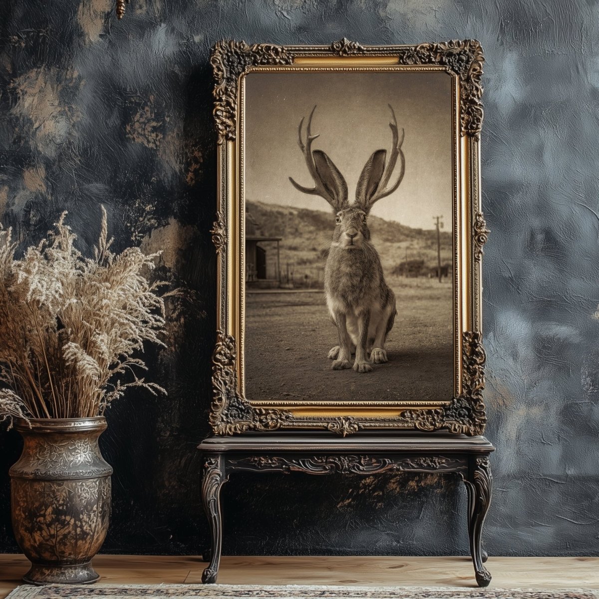 Vintage Jackalope Wall Art Print | American Folklore Cryptid Artwork | Old West Rustic Cabin Fantasy Decor - Everything Pixel