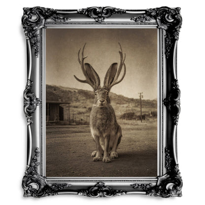 Vintage Jackalope Wall Art Print | American Folklore Cryptid Artwork | Old West Rustic Cabin Fantasy Decor - Everything Pixel