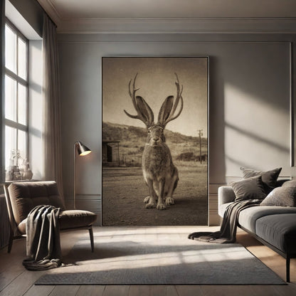 Vintage Jackalope Wall Art Print | American Folklore Cryptid Artwork | Old West Rustic Cabin Fantasy Decor - Everything Pixel