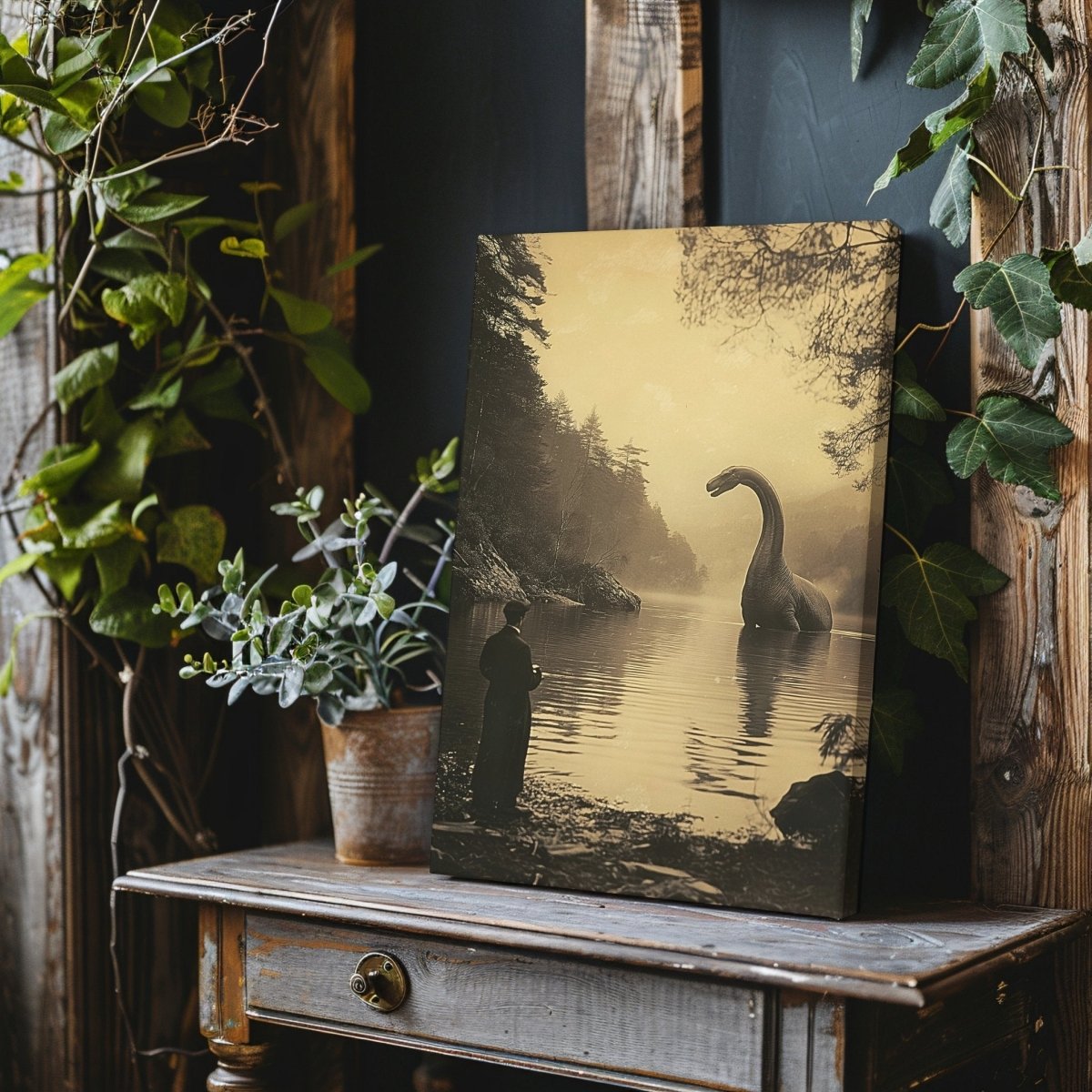 Vintage Jurassic Scene Canvas Print - Dinosaur Art, Nostalgic Fantasy, 19th Century Photo - Everything Pixel