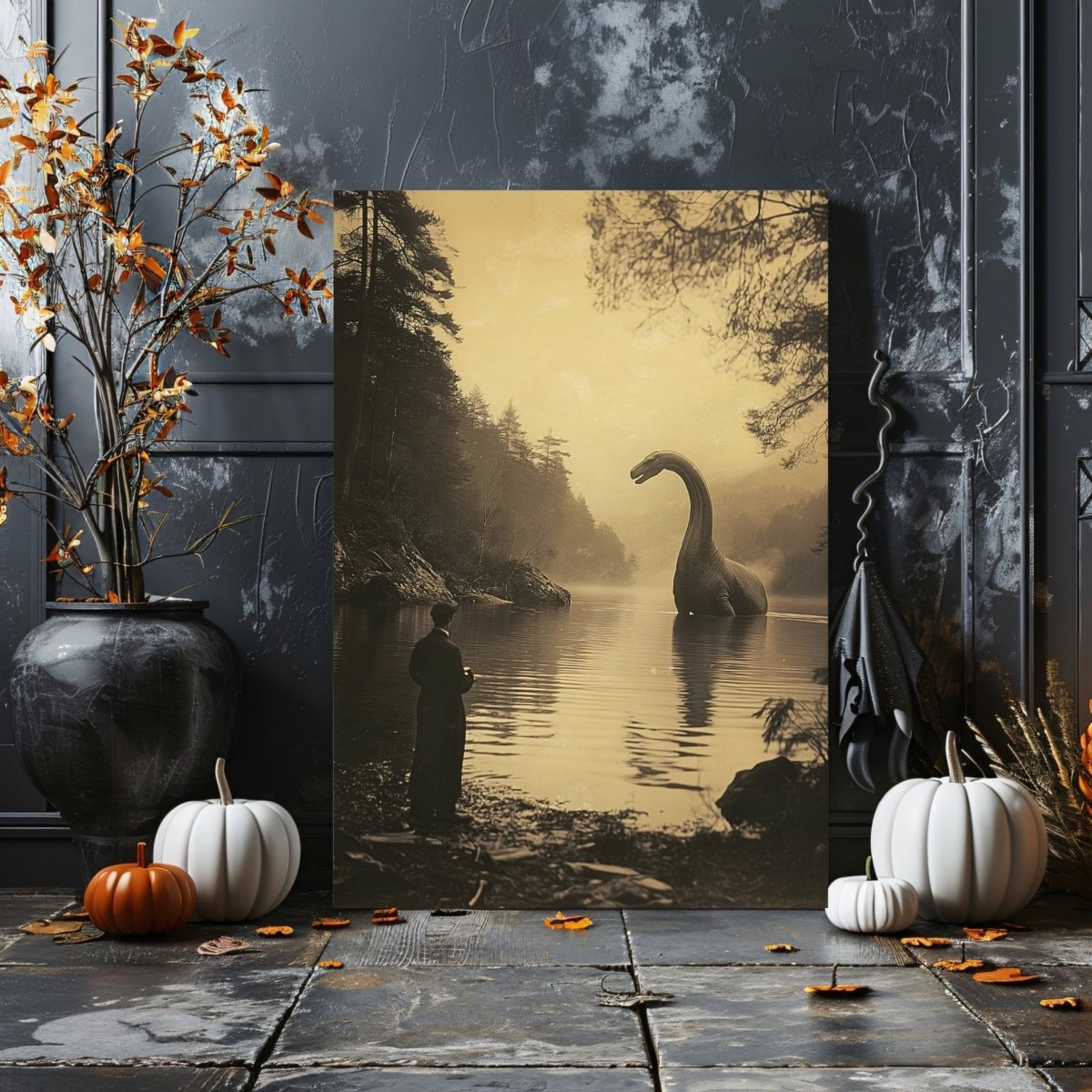 Vintage Jurassic Scene Canvas Print - Dinosaur Art, Nostalgic Fantasy, 19th Century Photo - Everything Pixel