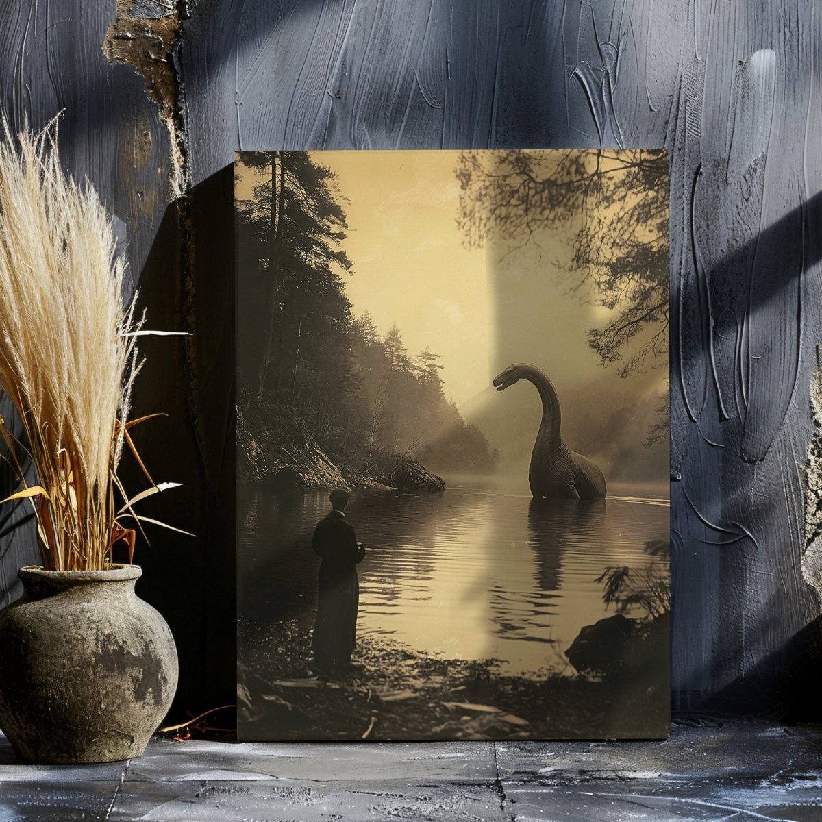 Vintage Jurassic Scene Canvas Print - Dinosaur Art, Nostalgic Fantasy, 19th Century Photo - Everything Pixel