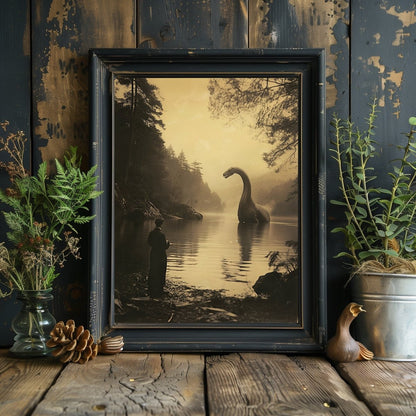 Vintage Jurassic Scene Wall Art Print - Dinosaur Art, Nostalgic Fantasy, 19th Century Photo - Everything Pixel