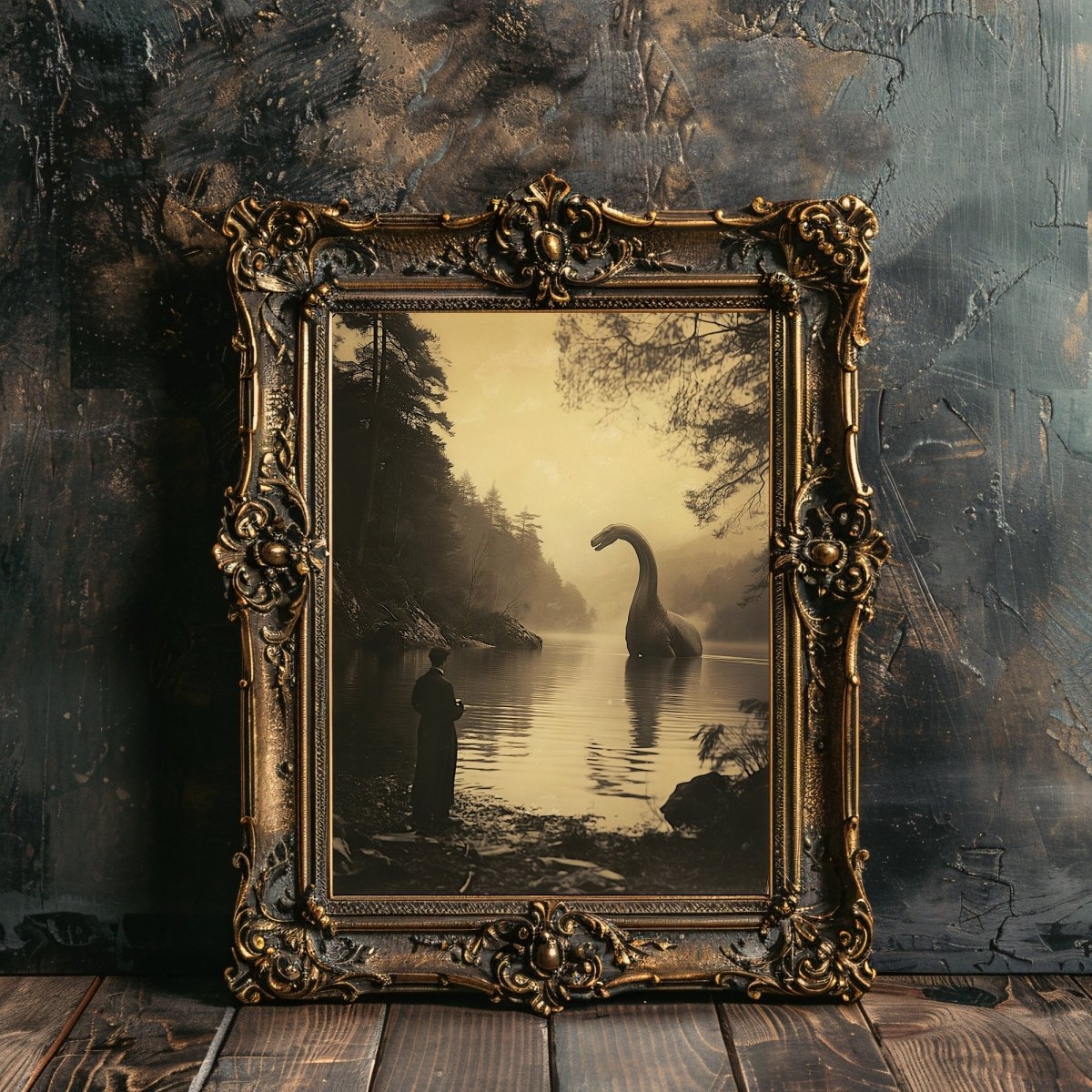 Vintage Jurassic Scene Wall Art Print - Dinosaur Art, Nostalgic Fantasy, 19th Century Photo - Everything Pixel