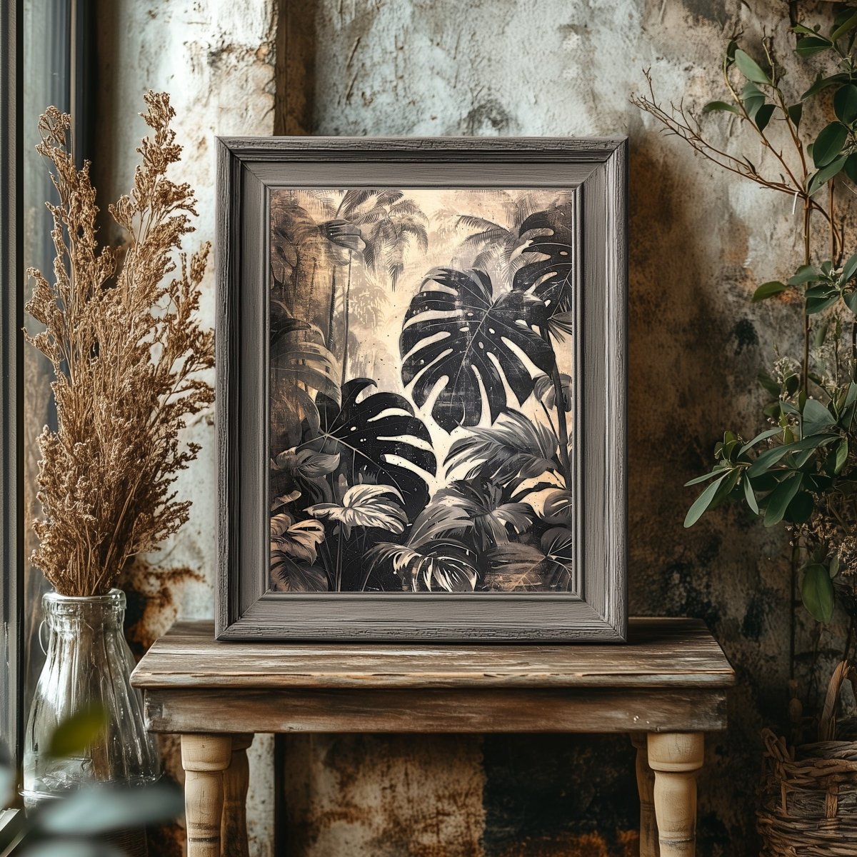 Vintage Monstera Plant Jungle Wall Art Print - Everything Pixel