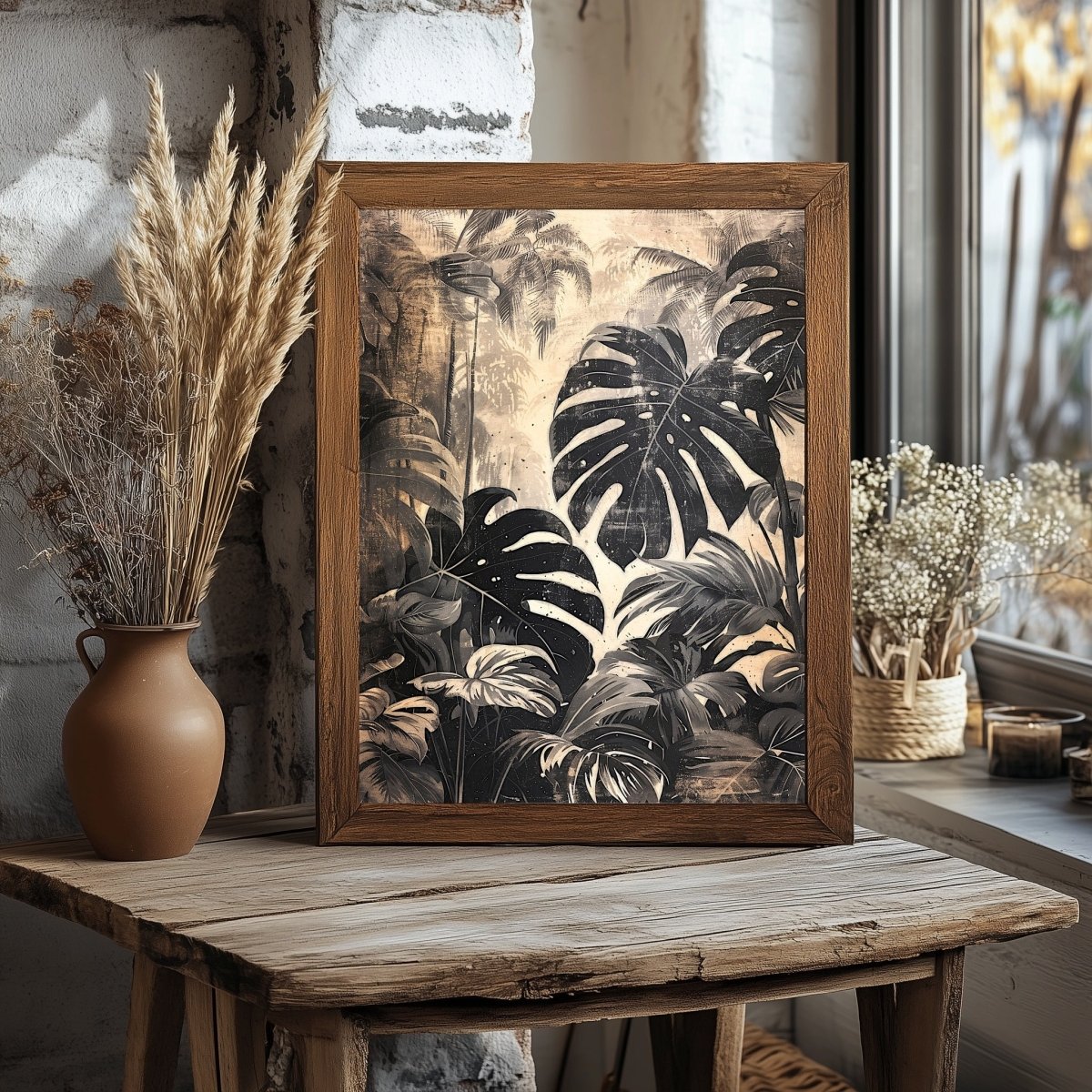 Vintage Monstera Plant Jungle Wall Art Print - Everything Pixel