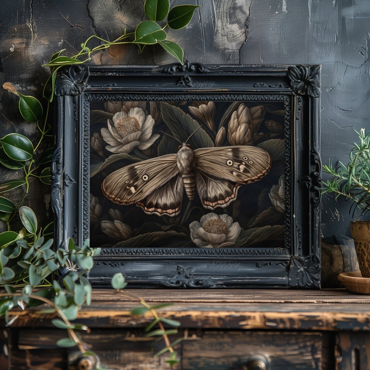 Vintage Moth Oil Painting Wall Art Dark Academia, Witchy Gothic, Botanical Decor, Dark Cottagecore, Goblincore, Goth Home Décor Paper Poster Prints - Everything Pixel