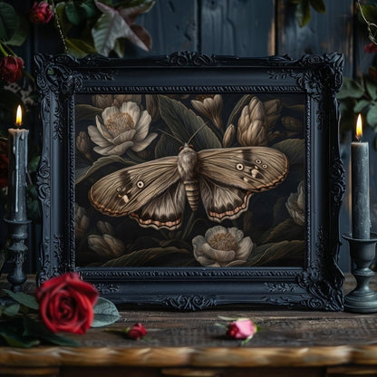 Vintage Moth Oil Painting Wall Art Dark Academia, Witchy Gothic, Botanical Decor, Dark Cottagecore, Goblincore, Goth Home Décor Paper Poster Prints - Everything Pixel