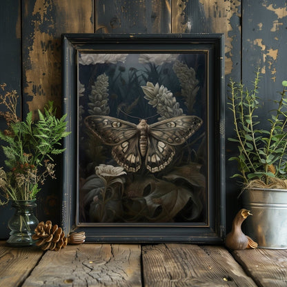 Vintage Moth Painting Wall Art Dark Academia Witchy Gothic Botanical Decor Dark Cottagecore Goblincore Goth Home Decor Paper Poster Prints - Everything Pixel