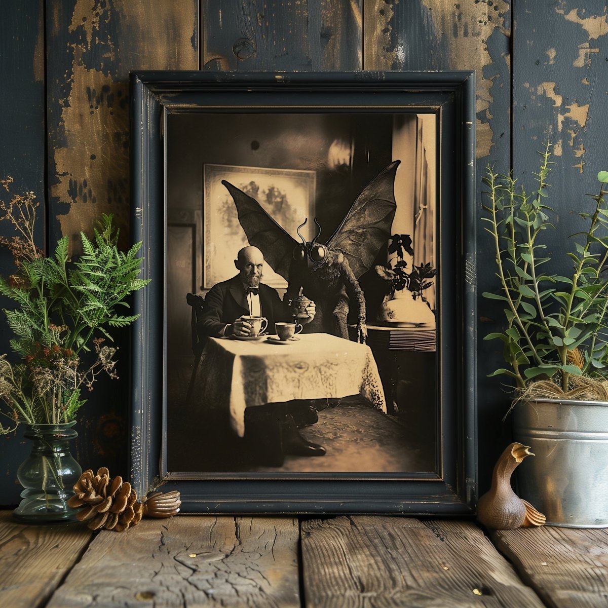 Vintage Mothman Wall Art Print - Gothic Decor, Paranormal Folklore, Whimsical Bizarre, Victorian Photo - Everything Pixel