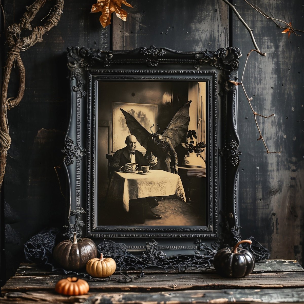 Vintage Mothman Wall Art Print - Gothic Decor, Paranormal Folklore, Whimsical Bizarre, Victorian Photo - Everything Pixel