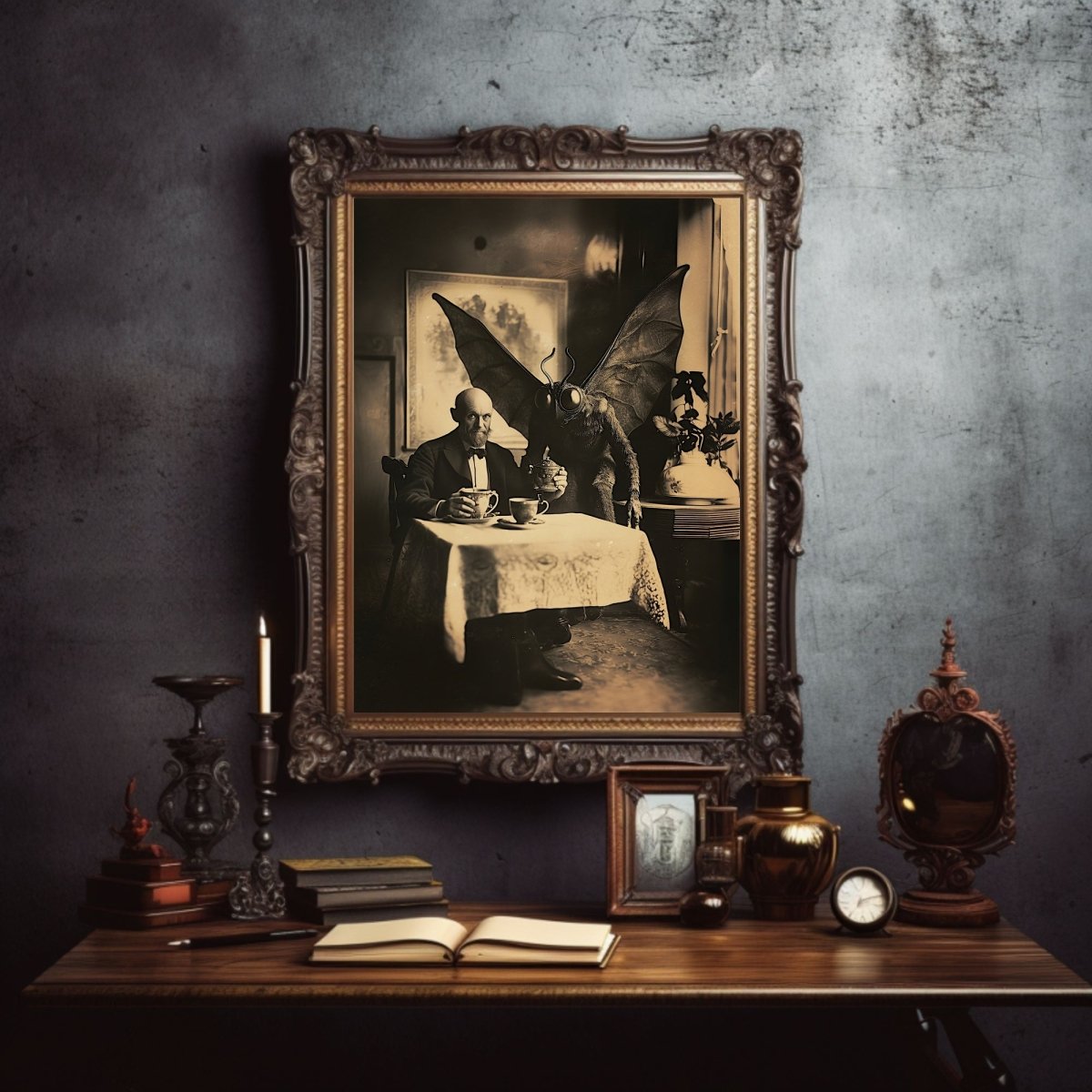 Vintage Mothman Wall Art Print - Gothic Decor, Paranormal Folklore, Whimsical Bizarre, Victorian Photo - Everything Pixel