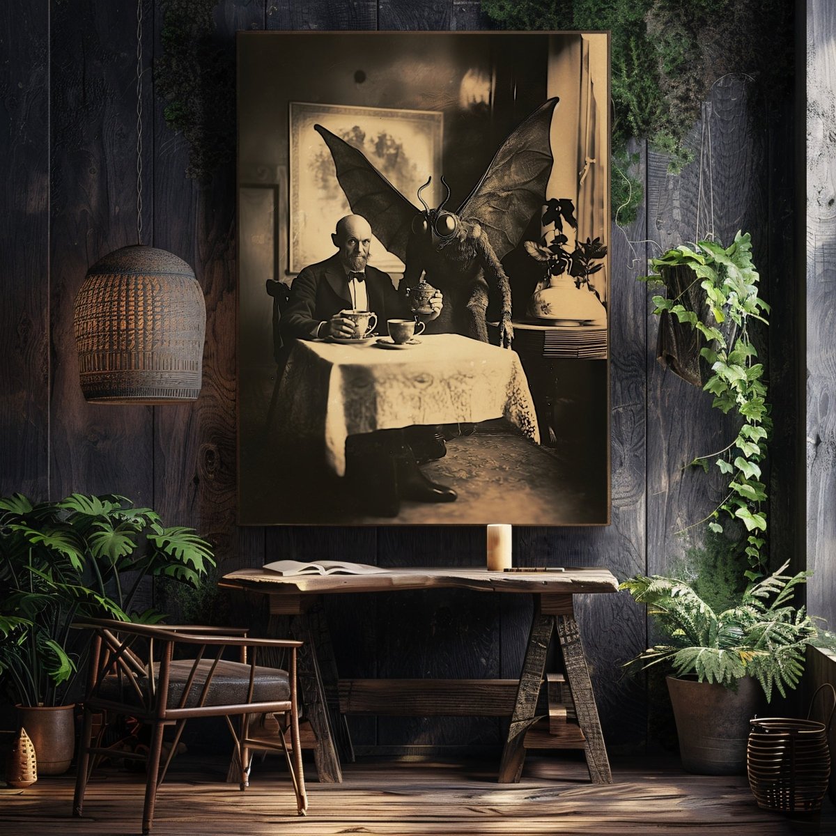 Vintage Mothman Wall Art Print - Gothic Decor, Paranormal Folklore, Whimsical Bizarre, Victorian Photo - Everything Pixel