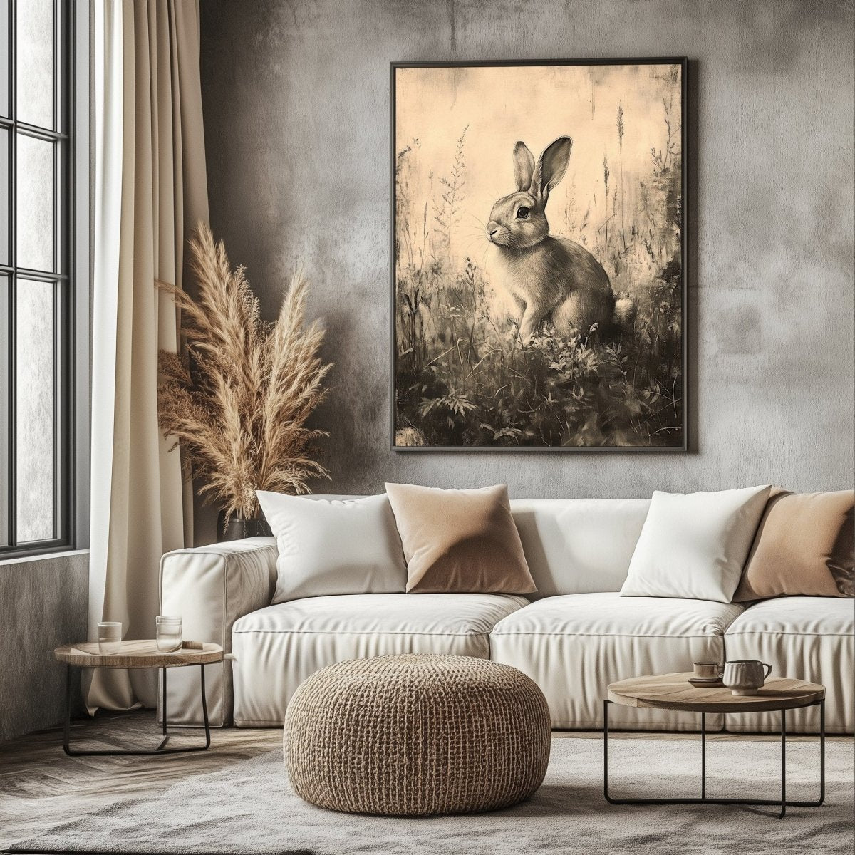 Vintage Rabbit Wall Art Print – Monochrome Meadow Sketch for Cottagecore & Farmhouse Decor - Everything Pixel
