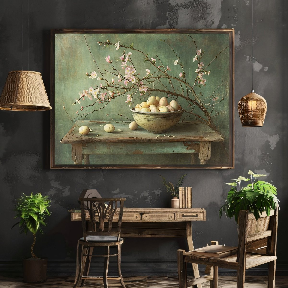 Vintage Still Life: Bowl of Eggs & Blooming Branch Wall Art - Everything Pixel