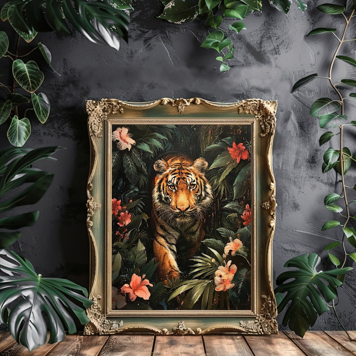 Vintage Tiger in Dark Jungle - Gothic Wall Art Print - Everything Pixel