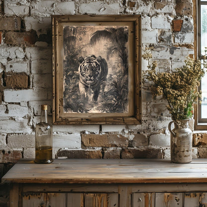 Vintage Tiger in Jungle Wall Art Print - Everything Pixel