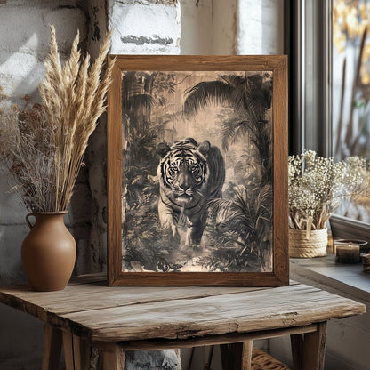 Vintage Tiger in Jungle Wall Art Print - Everything Pixel