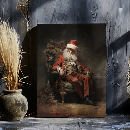 Vintage Tired Santa Canvas Print – Contemplative Holiday Scene with Antique Charm - Everything Pixel