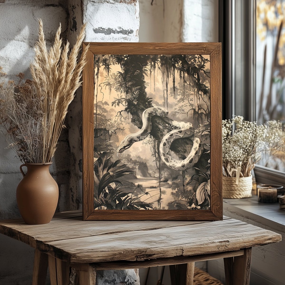 Vintage White Python Jungle Wall Art Print - Everything Pixel