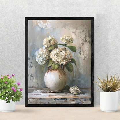 White Hydrangeas Still Life Painting - Vintage Wall Art Print - Everything Pixel