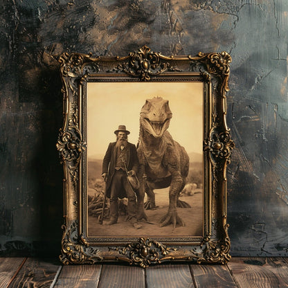 Wild West Dinosaur Wall Art Vintage Photography Witchy Decor Gothic Jurassic Poster Dark Cottagecore Dark Academia Home Print Paper Poster Print - Everything Pixel